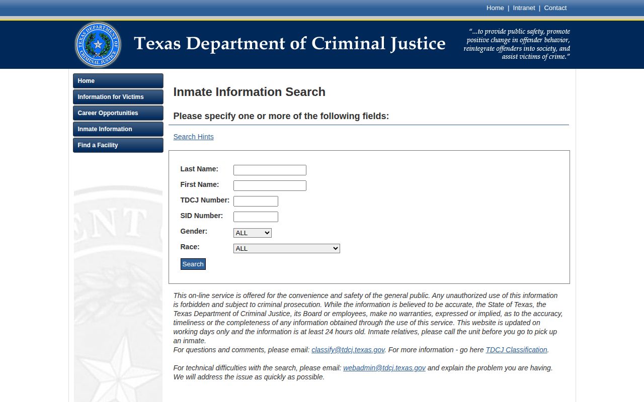 Texas Department of Criminal Justice offender search for Parker County custody follow-up