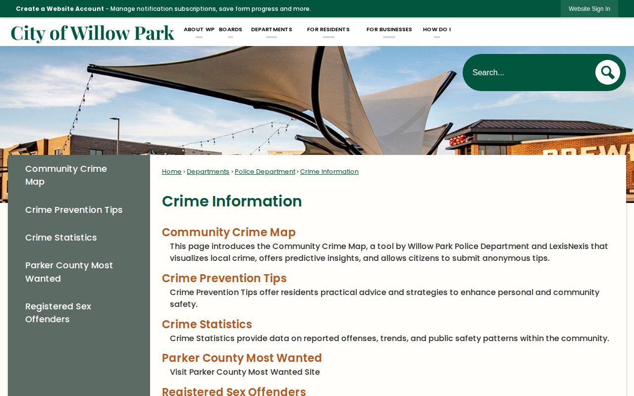 Willow Park Parker County community crime map and arrest-information source