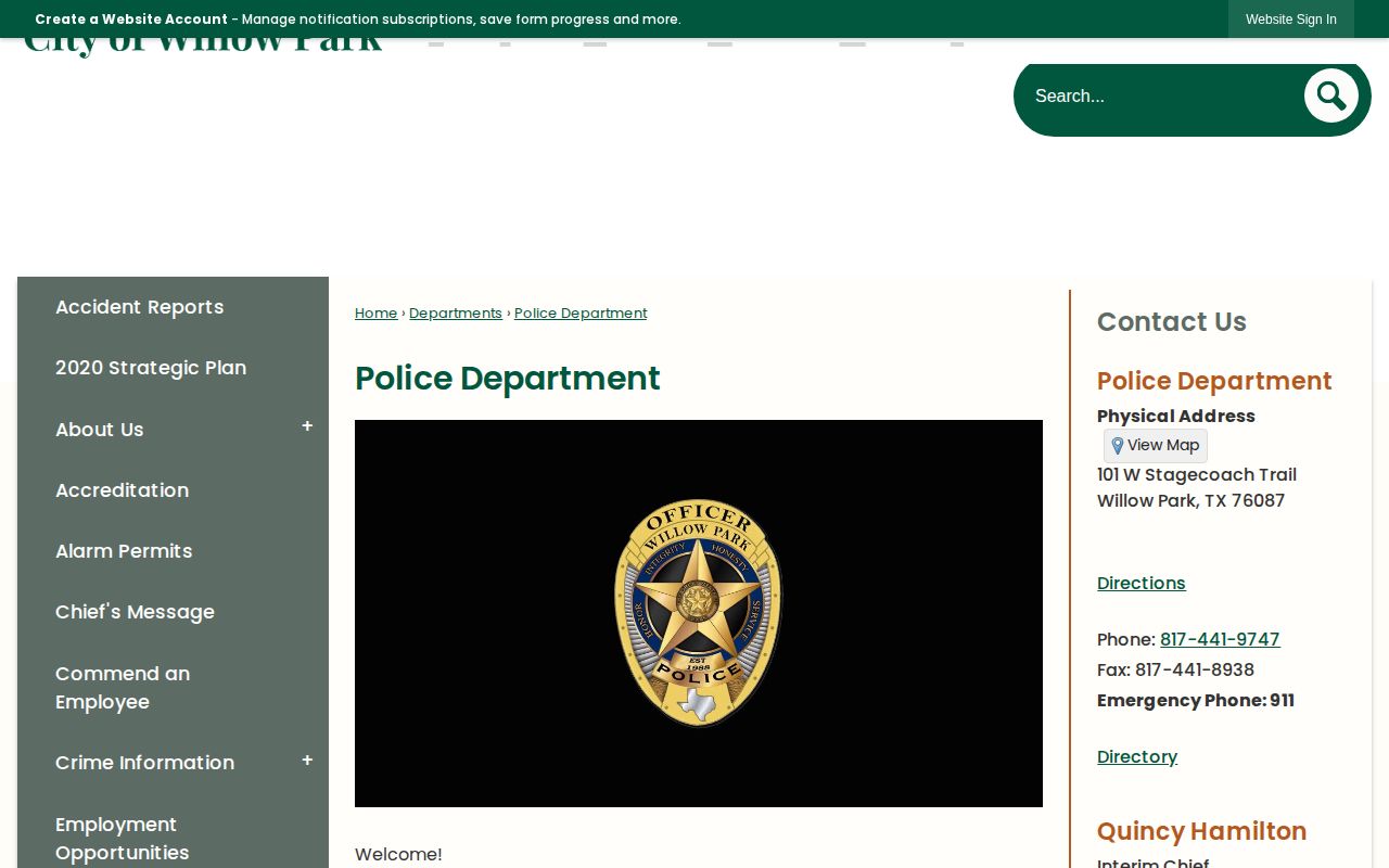 Willow Park Police Department Parker County arrest-record contact source